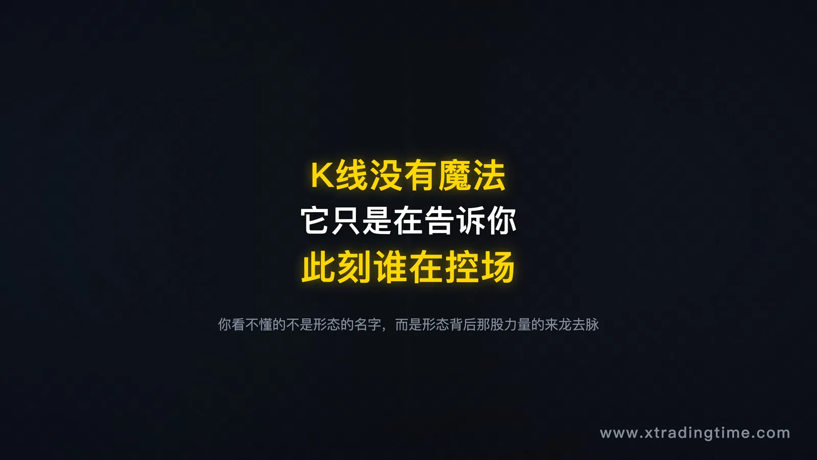 粗体开篇配图:黑底金字大字报风格,"K线没有魔法,它只是在告诉你此刻谁在控场"