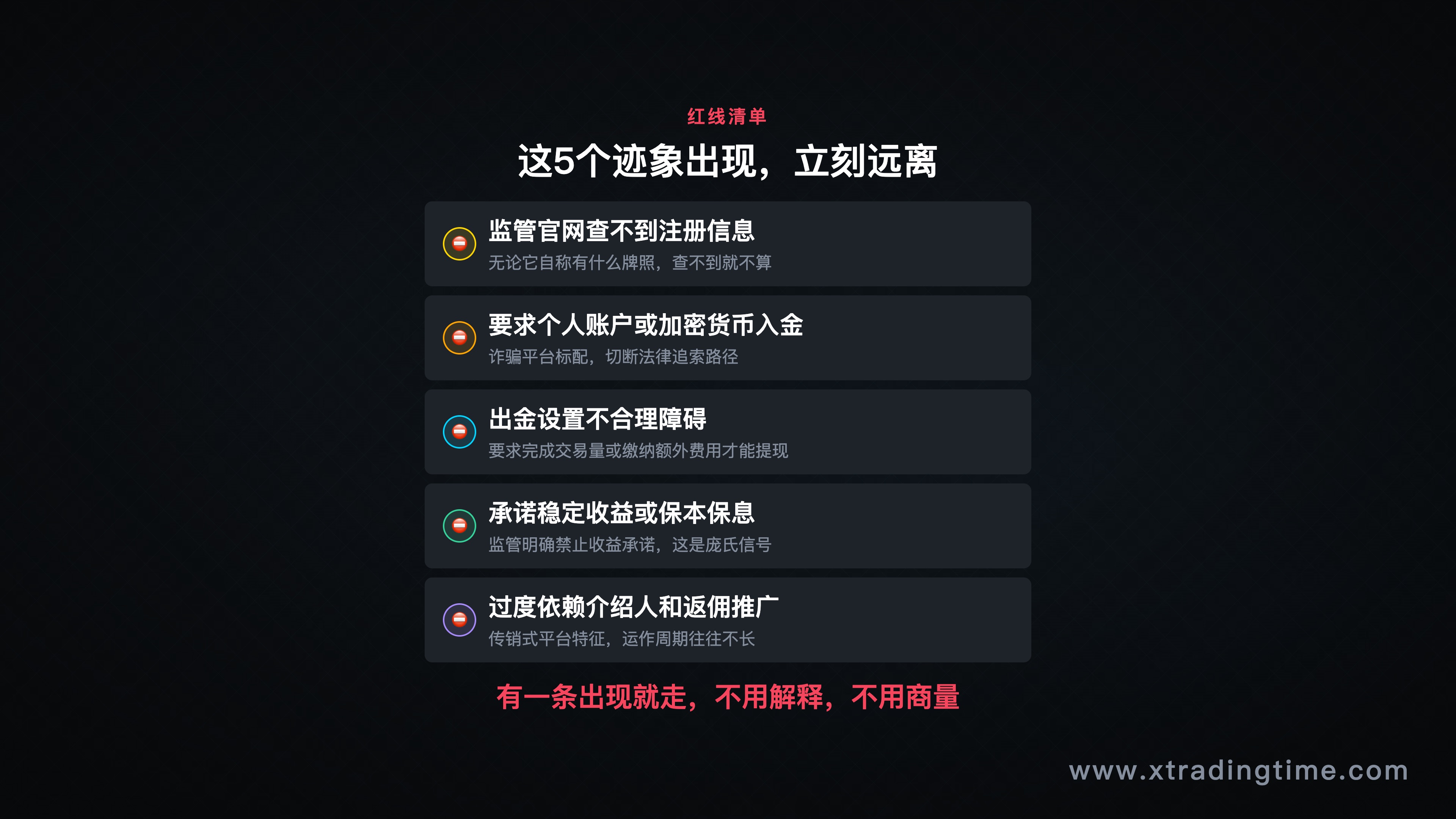 警示信息图——5条红线，视觉上用红色高亮突出