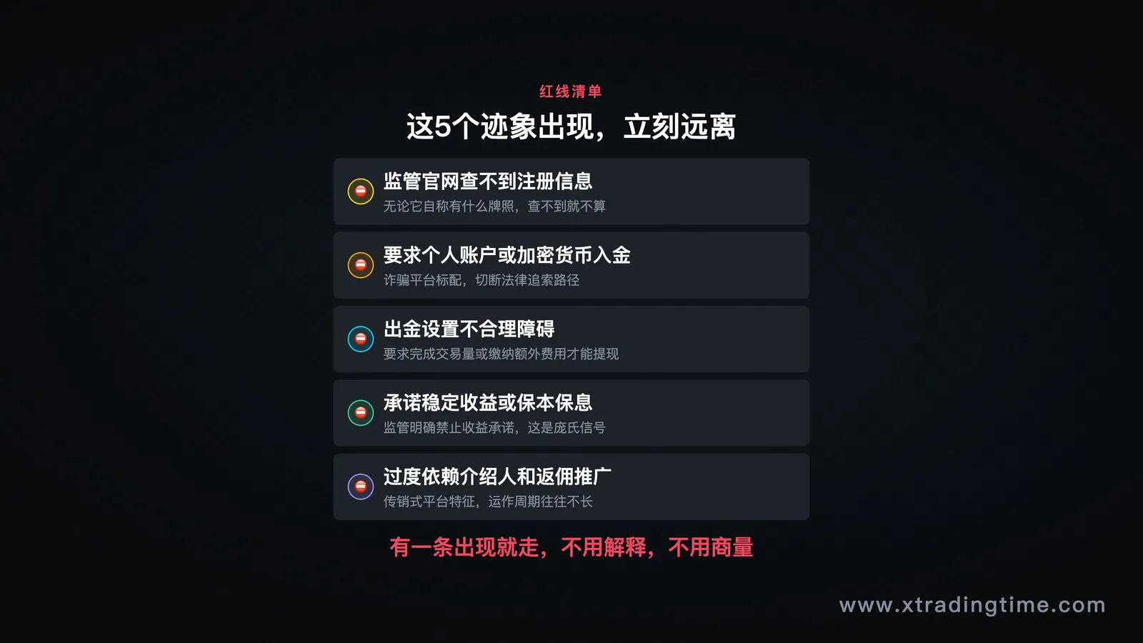 警示信息图,5条红线,视觉上用红色高亮突出