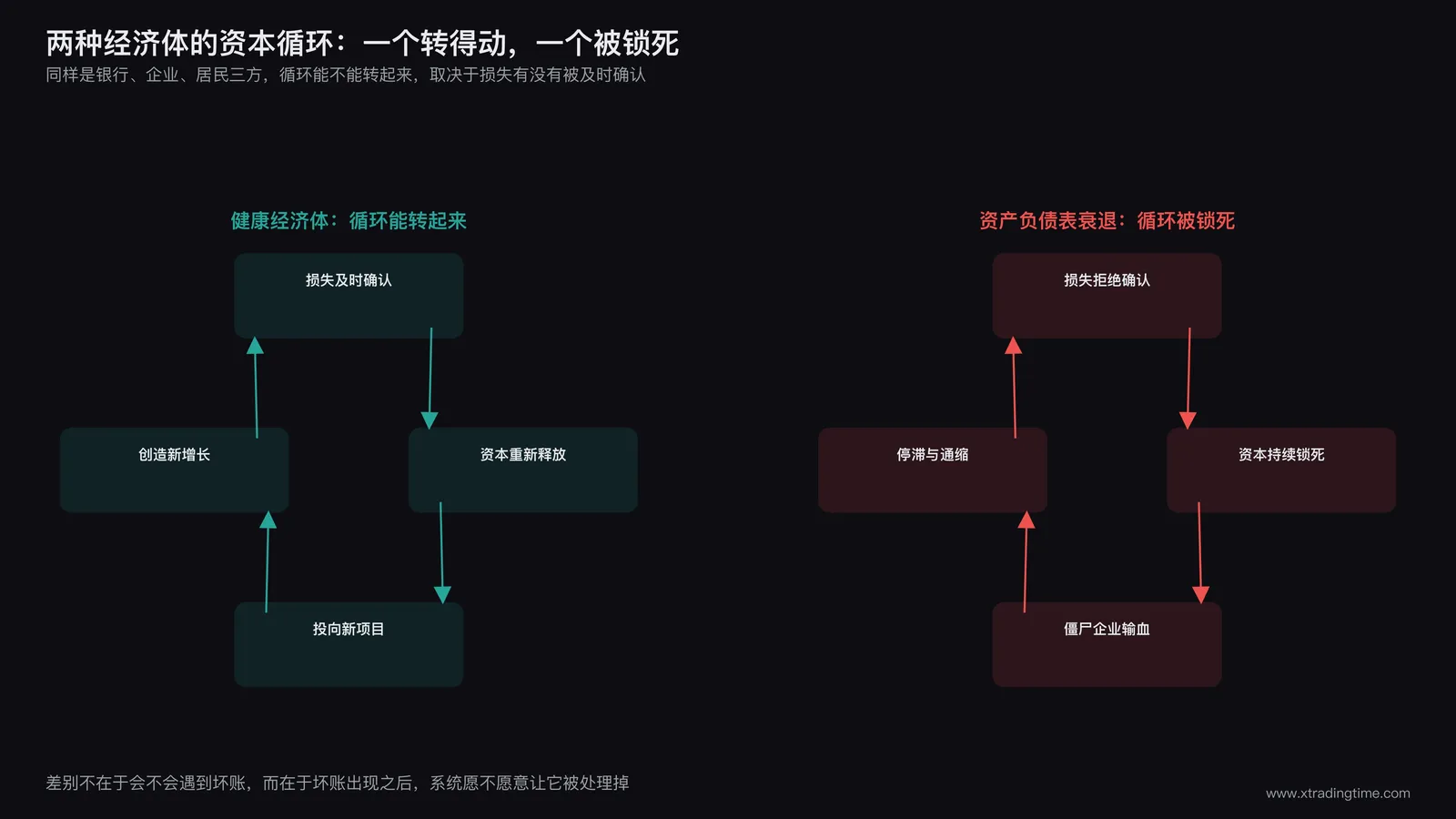 健康经济体与资产负债表衰退经济体资本流向对比图